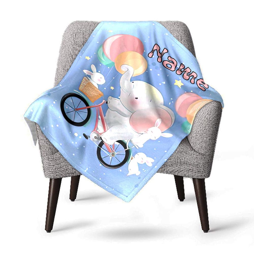 Cute Bunny With Pink Bow Home Customize Your Name Blankets Soft Cozy Lightweight Allseason Multipurpose Blanket For Picnics Sofas Offices Beds Living