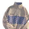 Unisex Retro Checkerboard Half-Zip Polo Sweatshirt - American Style Loose Fit for Fall