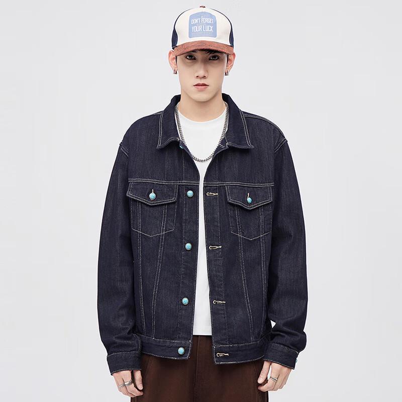 Herren Retro Revers Raw Denim Arbeitsjacke