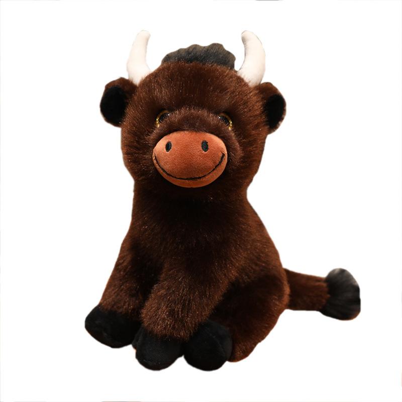 

27CM Kawaii Cartoon Simulation Anime Naughty Highland Cow Stuffed Animal Plush Toy Children s Buffalo Handmade Doll Buffalo Gift 27cm коричневый