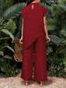 Women's Casual Asymmetrical Hem Two-Piece Set: Solid Color Top and Pants