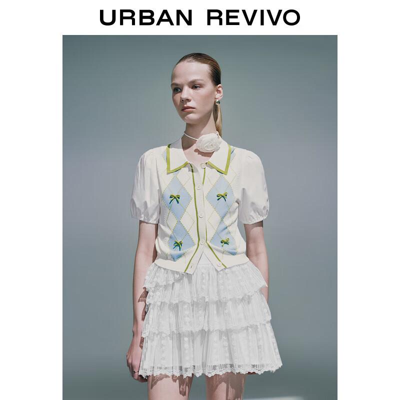 

Женский преппи вязаный кардиган с ромбовидным узором и бантом XS