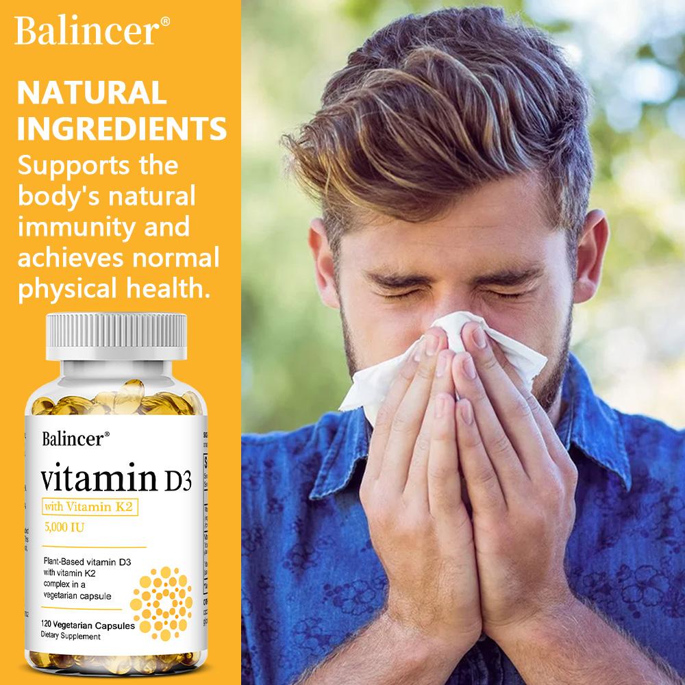 Vitamina D3 5000 UI con Complesso di Vitamina K2, 120 Capsule Vegetariane, Integratore Alimentare