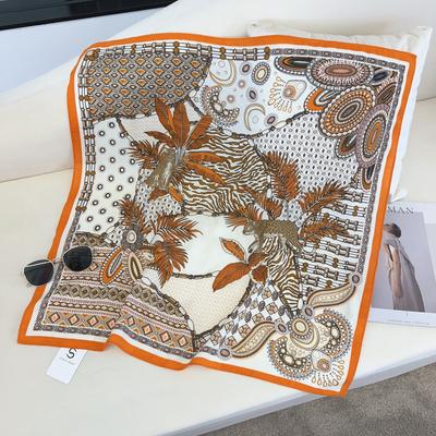 2024 New Fashionable Versatile Silk Scarf 68 Cm Printed Sunscreen Decorative Small Square Scarf Velvet Texture Scarf