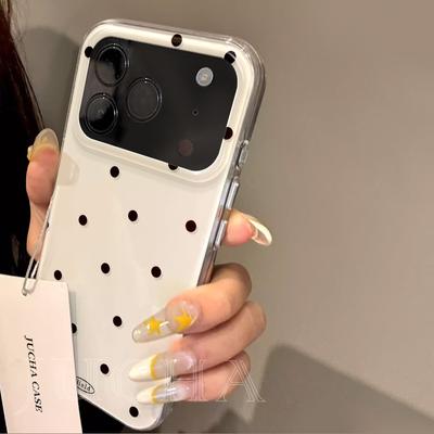 Korean Ins Full Screen Black Polka Dots Phone Case For iPhone 17AIR 17 16 15 14 13 12 11 Pro Max 14 15 16 17 Plus Y2K Cover