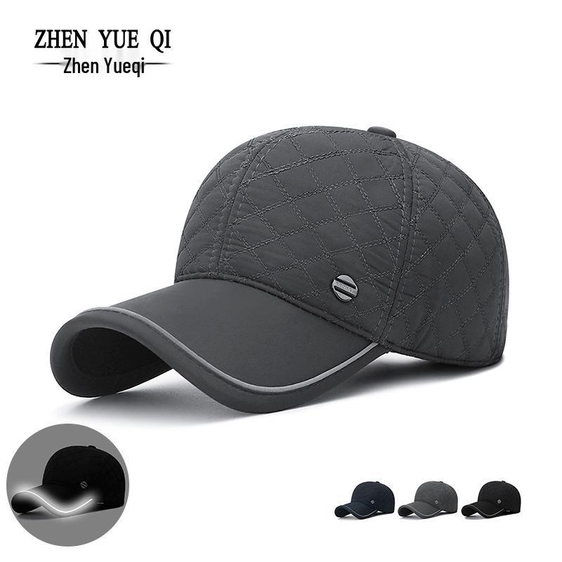 Men's Winter Herringbone Windproof Earflap Baseball Cap - Adjustable, Warm, Casual Cotton Hat for Middle-Aged and Elderly