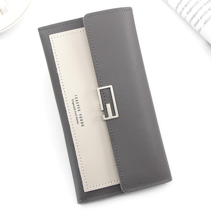 Wholesale 2023 New Korean Style Ladies Wallet Long Three-fold Wallet With Button Multiple Card Slots Coin Pocket