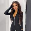 Tuta sportiva da donna a maniche lunghe, vestibilità aderente, con cerniera in metallo - Elegante abbigliamento autunnale/invernale