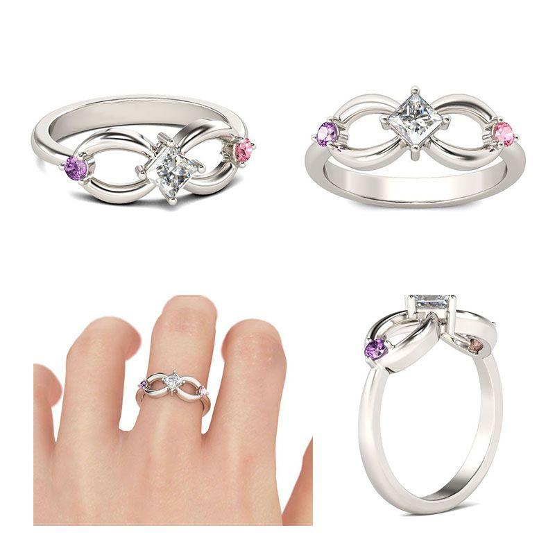 Bague Élégante Mode Plaqué Argent Avec Strass Alliage Design Infini