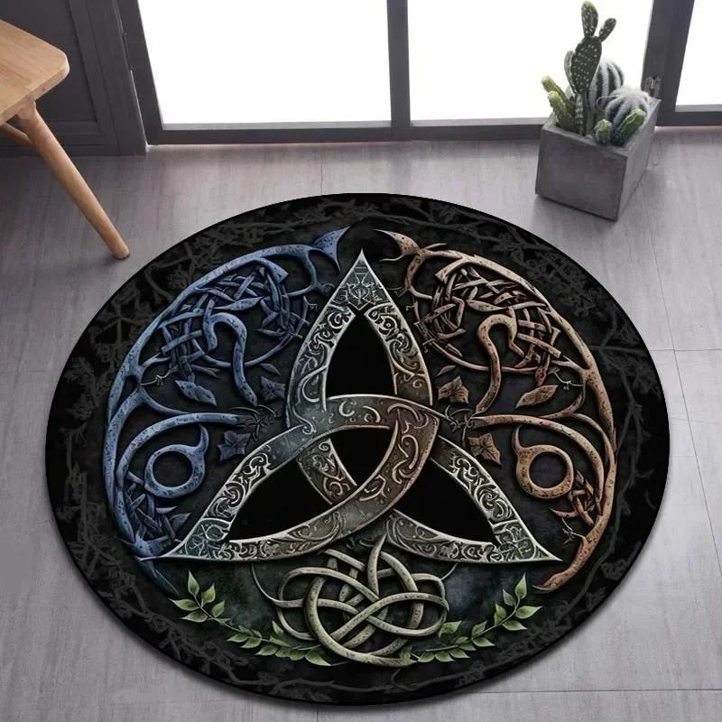 Viking Valknut Yggdrasil Tree of Life Round Area Rug,Carpet Rug for Living Room Bedroom Sofa Playroom Decor,Non-slip Floor Mat