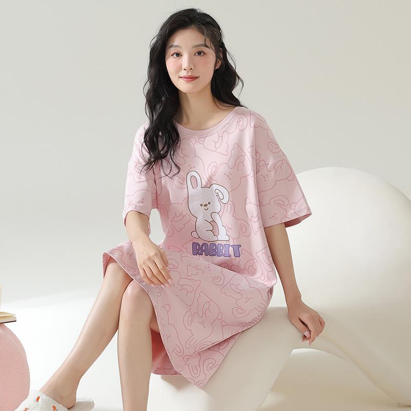 Women's Summer Cotton Loose Casual Short Sleeve Nightdress