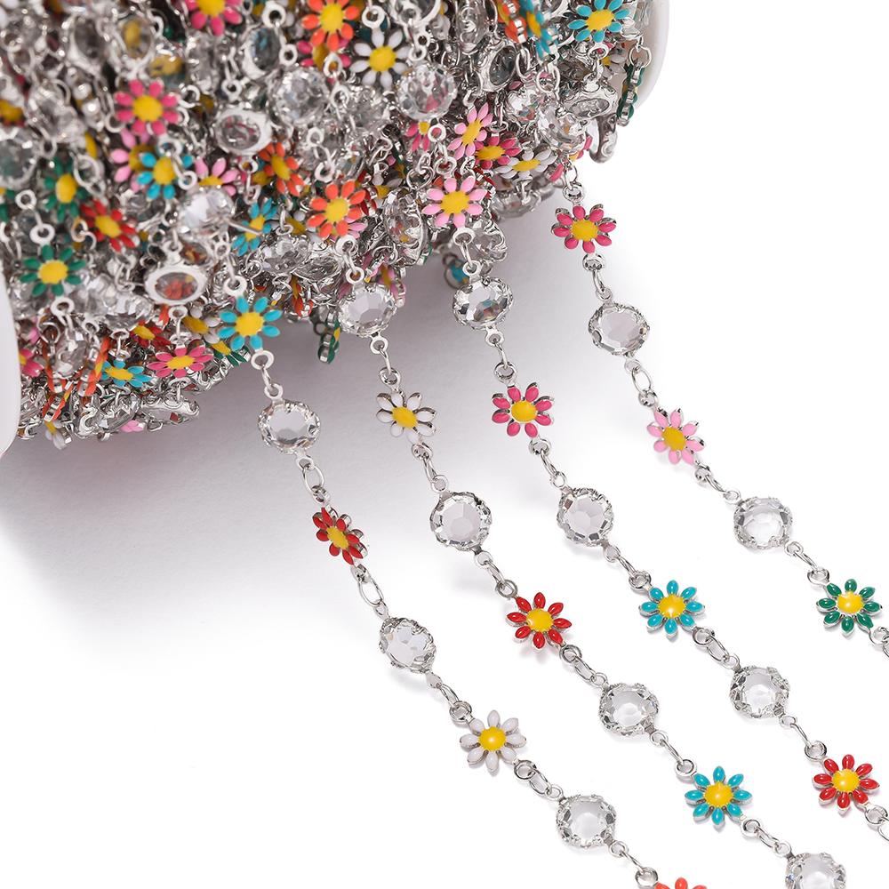 1meter Copper Chains Daisy with Glass Rhinestone Chain Findings for Bracelet Necklace DIY Jewelry Making Accessories