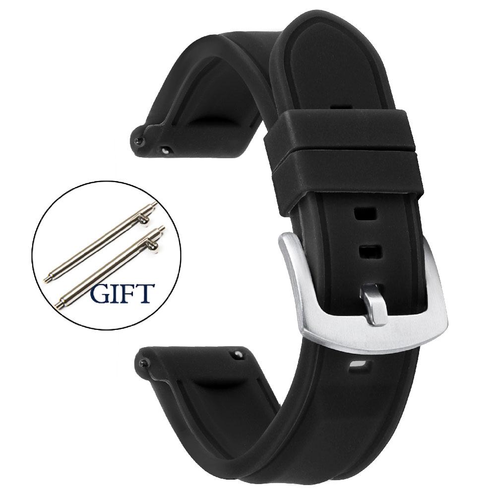 

18mm 20mm 22mm 24mm Silicone Watch Strap for Samsung Galaxy Watch Band Quick Release Watchband Men Sport Waterproof Bracelet 18mm чорний