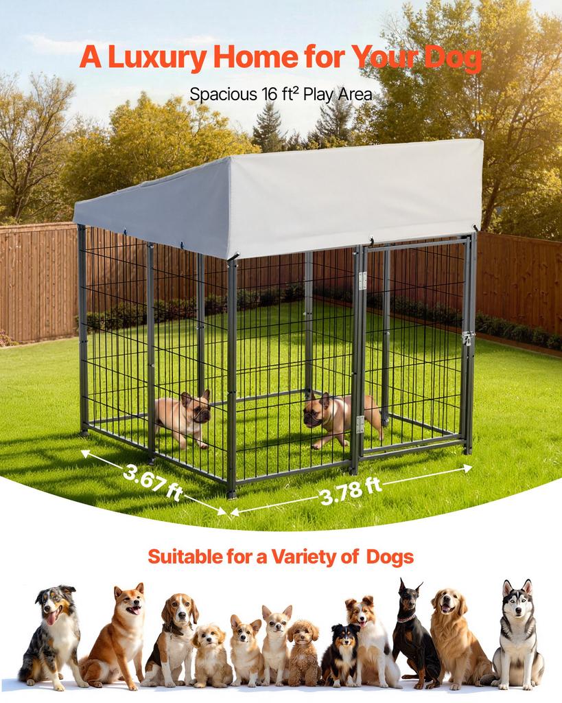 VEVOR Outdoor Dog Kennel, 1.12 x 1.15 x 1.25 m Large Dog Kennel with Secure Lock