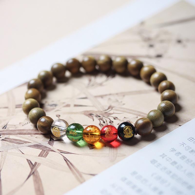 Wutai Mountain Ethnic Style Dragon Wood Rosary Bracelet with Six Paths & Five Paths God of Wealth Beads.