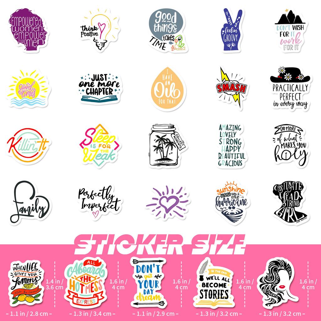50 Small Size 4cm English Letters Inspirational Text Stickers Cup Helmet Suitcase Notebook Graffiti Stickers