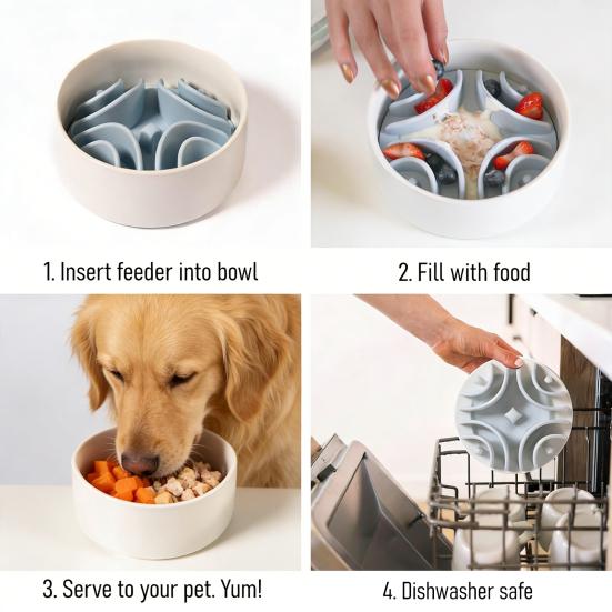 Slow Feeder for Dog Bowls Over 5.5 Inches Silicone Pet Enrichment Feeder with Suction Cups Non-Slip Pet Dish Feeder Extends Mealtime for Fast Eaters