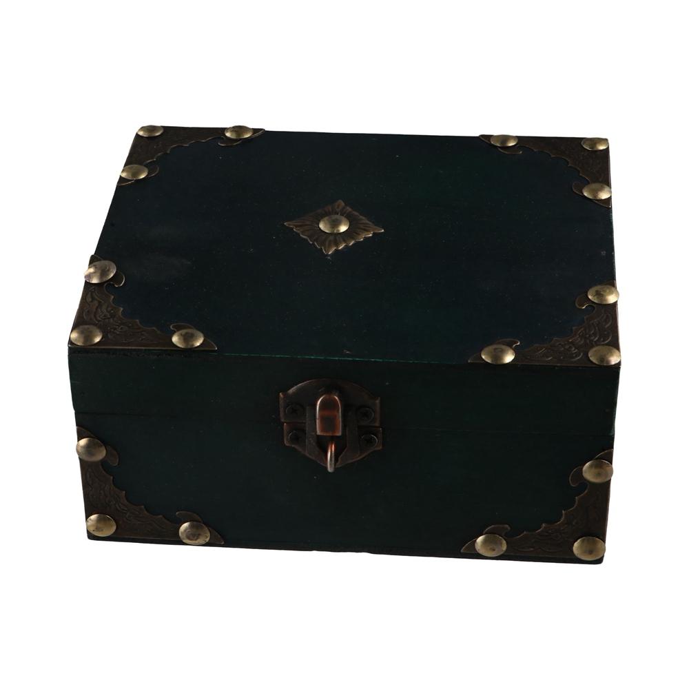 Lockable Decoration Wooden Box Retro Wood Treasure Box Household Jewelry Storage Case  Rings