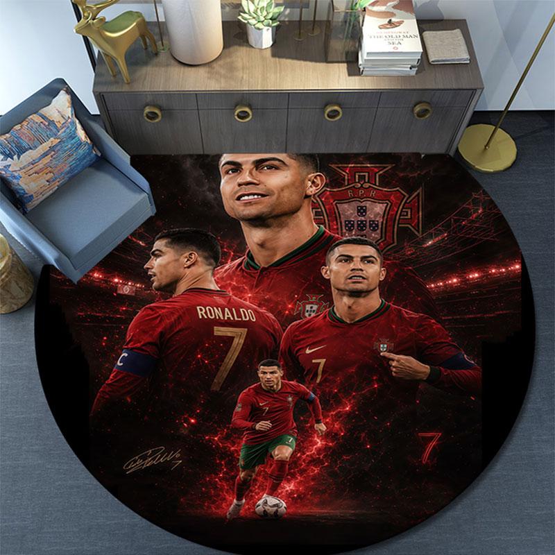 Cristiano Ronaldo bedruckter runder Teppich, rutschfester waschbarer runder Teppich für Wohnzimmer, Schlafzimmer, Spielzimmer, Sportfan-Dekoration, Feiertags-Geburtstagsgeschenk