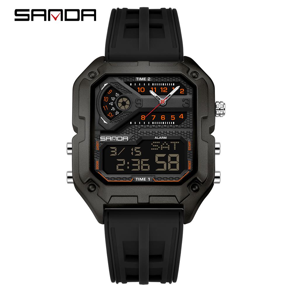 SANDA 6278 Multi functional Square Fashion Electronic Watch Top Men's Watch Waterproof Sports Outdoor Alarm Clock Men's Watch