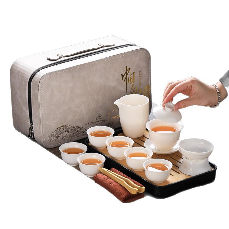 Suet jade tea set cover bowl teacup full set travel tea set company annual meeting gift portable print