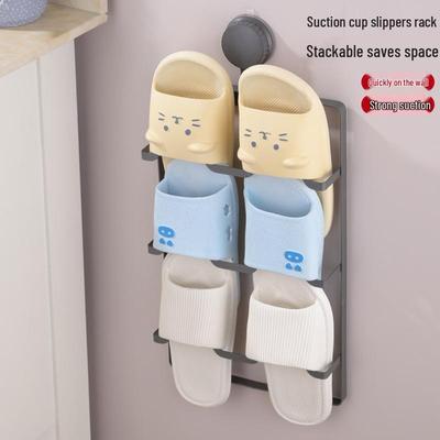Bohrfreies wandmontiertes Badezimmer-Schuhregal & Ablage-Organizer