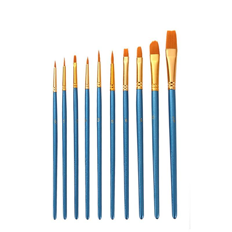 New 10 Pieces Painting Brushes Set Art Round Flat Hair Nylon Hair Paint Brush Pen For Oil Acrylic Watercolor School Art Supplies