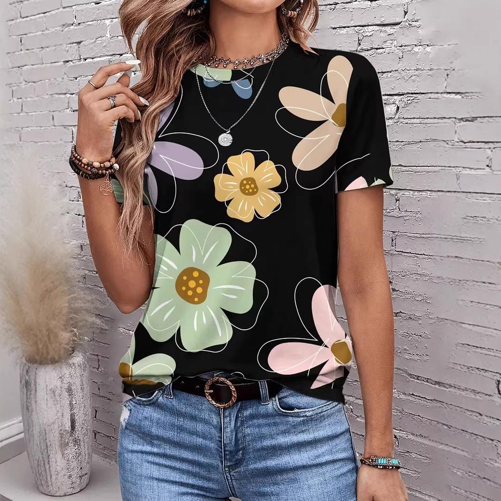 Fashion Printed Women's Short Sleeve Casual Loose Top Crew Neck T-Shirts Women’s
