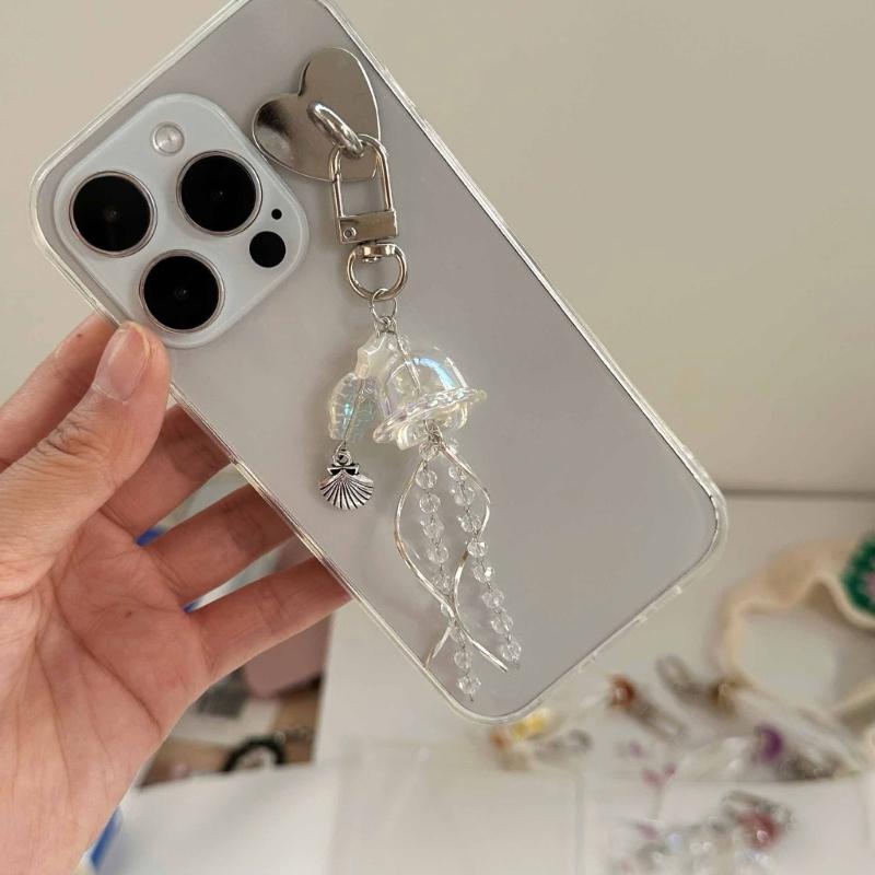 Unique Jellyfish Phone Charm Hanging Rope Sea Theme Star Pendant Phone Chain Strap Handmade Beaded Keychain Accessory
