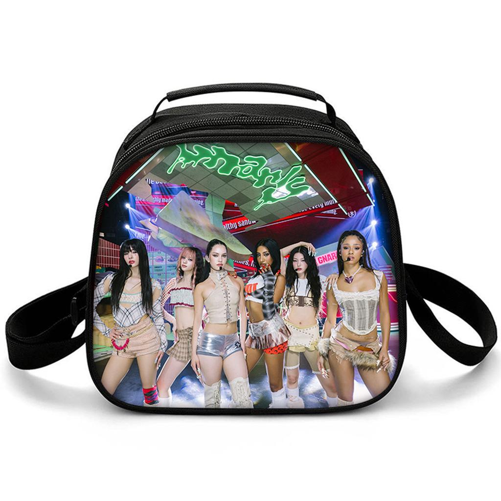 Trendy Crossbody Kpop Katseye Semicircle Lunchbox Thermal Insulation Food Lunch Bag 3D Printed Insulated Handbags Ice Bags