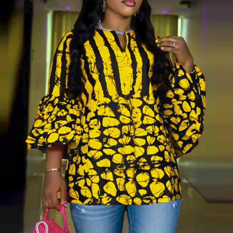 

VONDA Женская летняя повседневная свободная блузка с рукавом 3/4 и цветочным принтом 5XL жёлтый