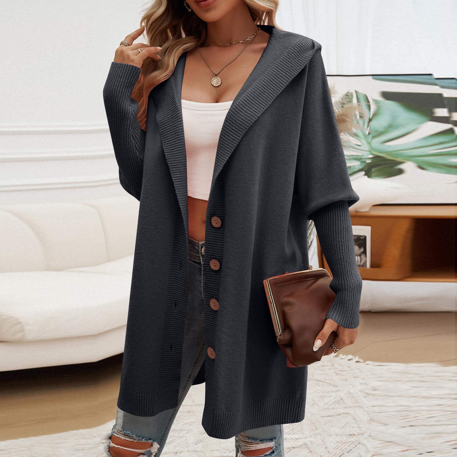 

Женский повседневный свободный кардиган на пуговицах с капюшоном S