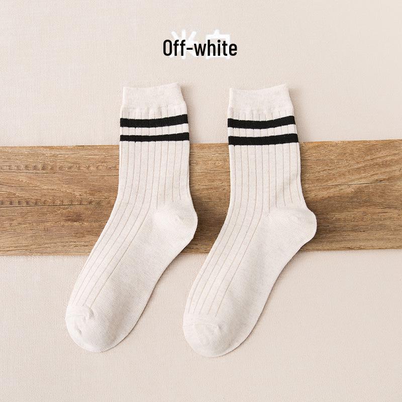 

Мужские полосатые носки средней длины в студенческом стиле — повседневные, универсальные, впитывающие пот, с двойной игольчатой отделкой One Size покинуть белый