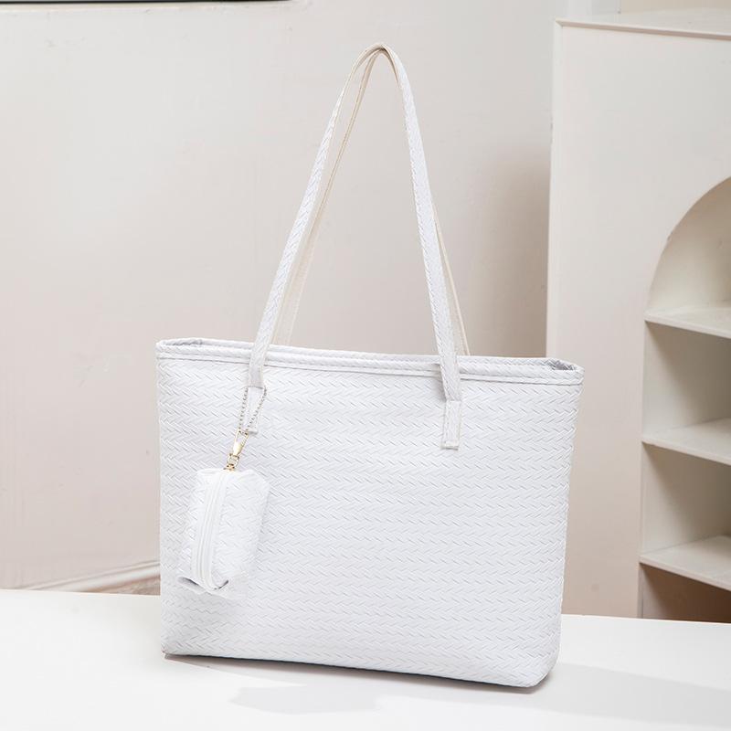 Woven bag women's bag New trendy tote bag Simple large-capacity shoulder portable commuter bag