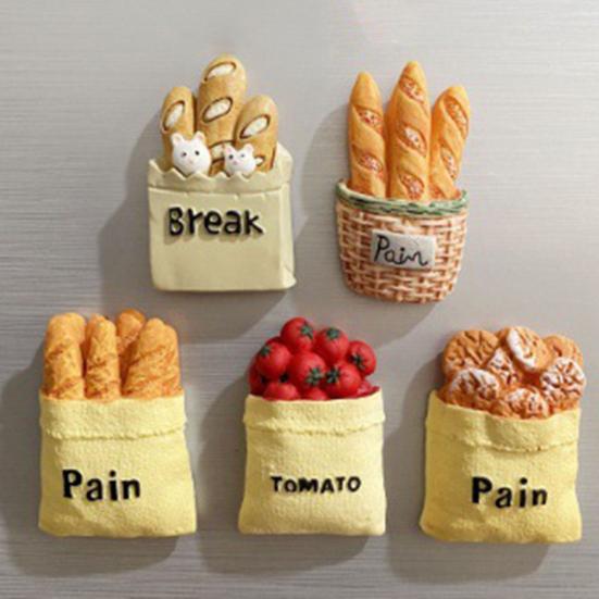 3D Simulated Food Refrigerator Magnet Resin Fruit Bread Fridge Magnet Home Kitchen Office Whiteboard Locker Magnetic Decoration