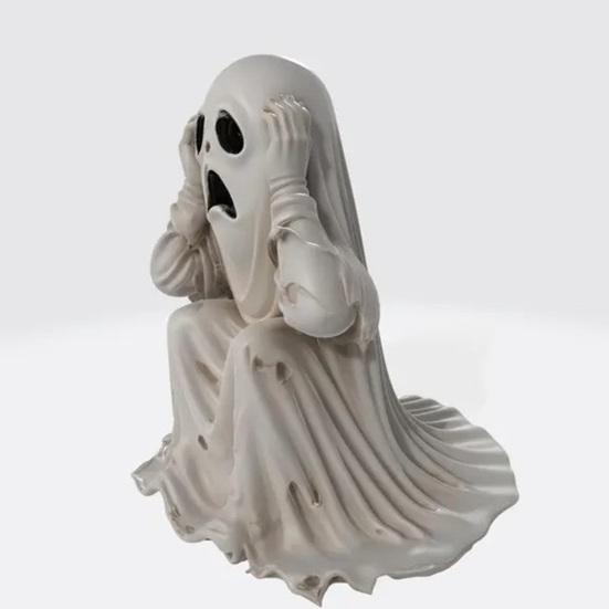 Yousheng Halloween Ghost Figurine, Scary Face Ghost Statue, Resin Spooky White Ghost Decoration for Indoor Home, Office, Desk
