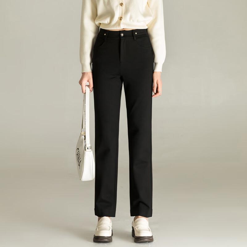 Mengshuya Women's High-Waist Slim Straight-Leg Knit Trousers