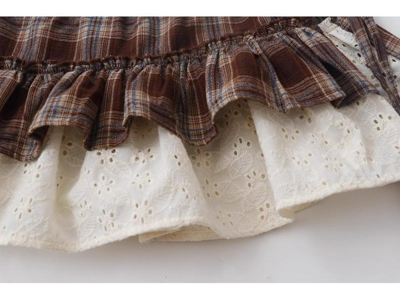 Women's Retro Plaid Embroidered Lace Tie-Up Skirt Curtain