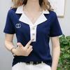 Suit Collar Top for Women In Summer New Korean Cotton Short-sleeved T-shirt for Women Slim Lapel Polo Shirt
