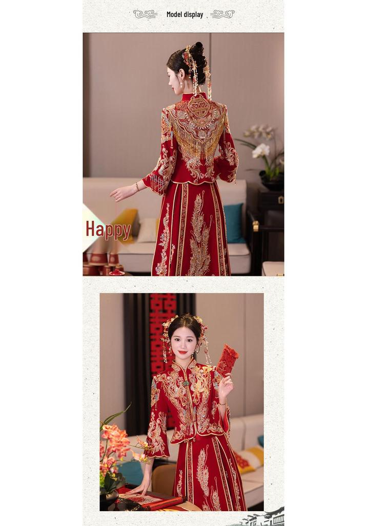 2026 Elegant Silk Velvet Xiuhe Dress for Chinese Wedding - Bride's Ceremony & Toasting Gown In Modern Style