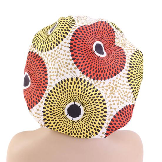 Bonnet Cap Floral Print African Style Satin Polyester Comfortable Hair Care Hat for Daily Wear
