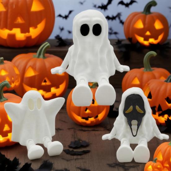 1/3 ks 3D tištěná Halloweenská figurka ducha s pohyblivými klouby, soška ducha s kloubovýma nohama, antistresová mini fidget hračka ducha, dekorace