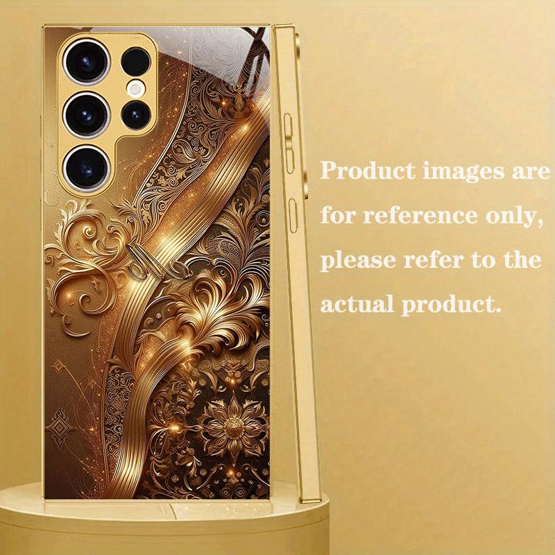 Unique Golden lines Atmosphere High-end Electroplating Glass PhoneCase for Samsung Galaxy S26 S25 S24 S23 S22 S21 FE,Ultra,Plus