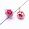 Exquisite Russian Purple Gold Inlaid Redstone Luxury Full Diamond Temperament High-End Fashion Classic Rose Gold Plated Earrings