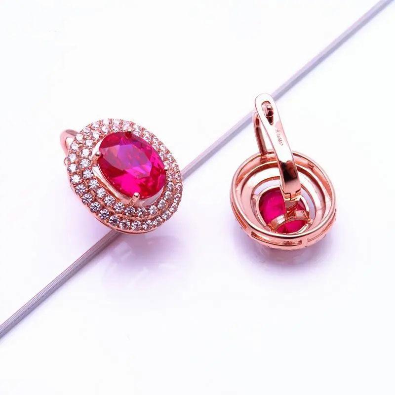 Exquisite Russian Purple Gold Inlaid Redstone Luxury Full Diamond Temperament High-End Fashion Classic Rose Gold Plated Earrings