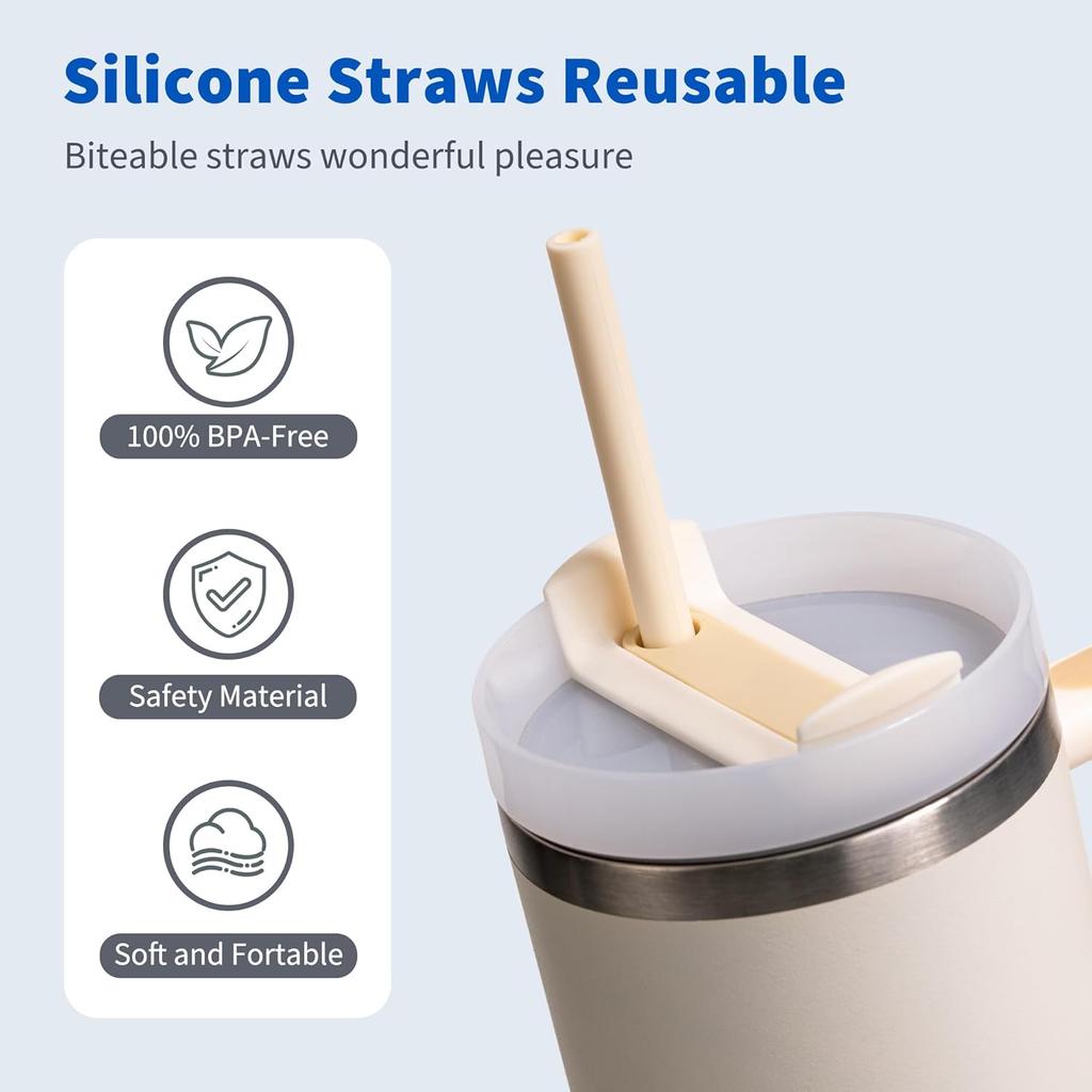 12.2” Silicone Straws Reble for Stanley/Simple Modern/Meoky 30 oz 40 oz Tumbler, 5 Pack Reble Long Rubber Drinking Straw for 64 oz Water Bottle,