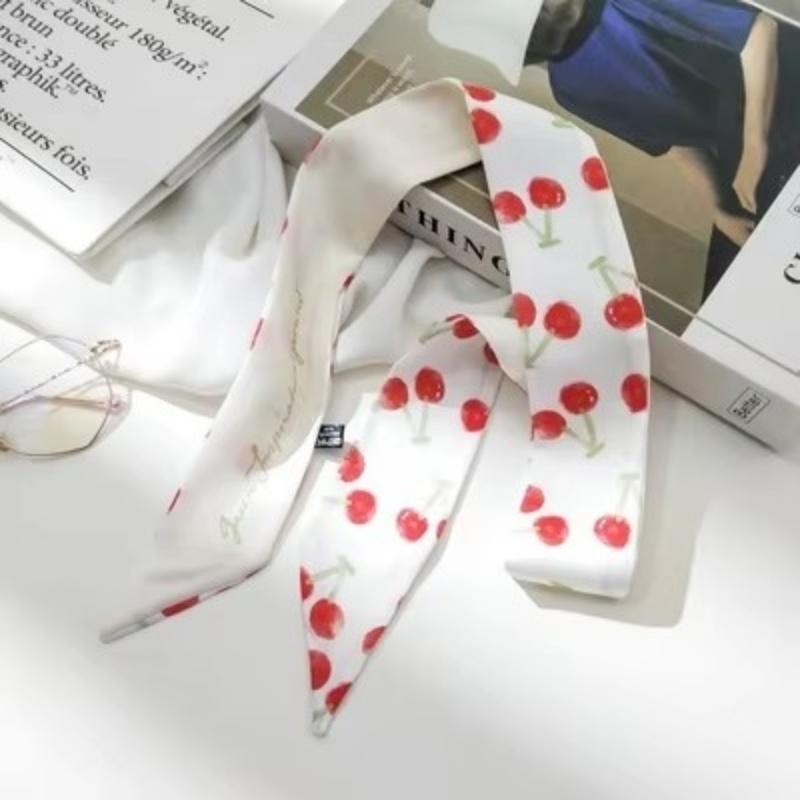 

Женский шелковый шарф Вишневый узкий шарф Принт Геометрические узоры Маленькие ленты для ручек сумки Женские головные платки Шарфы для леди 90cmX5cm