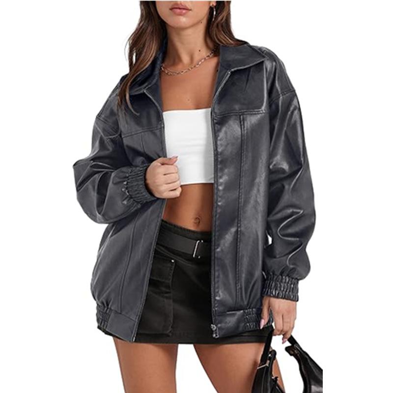 Women's Faux Leather Biker Jacket, Multi-Color Motorcycle Style Outerwear