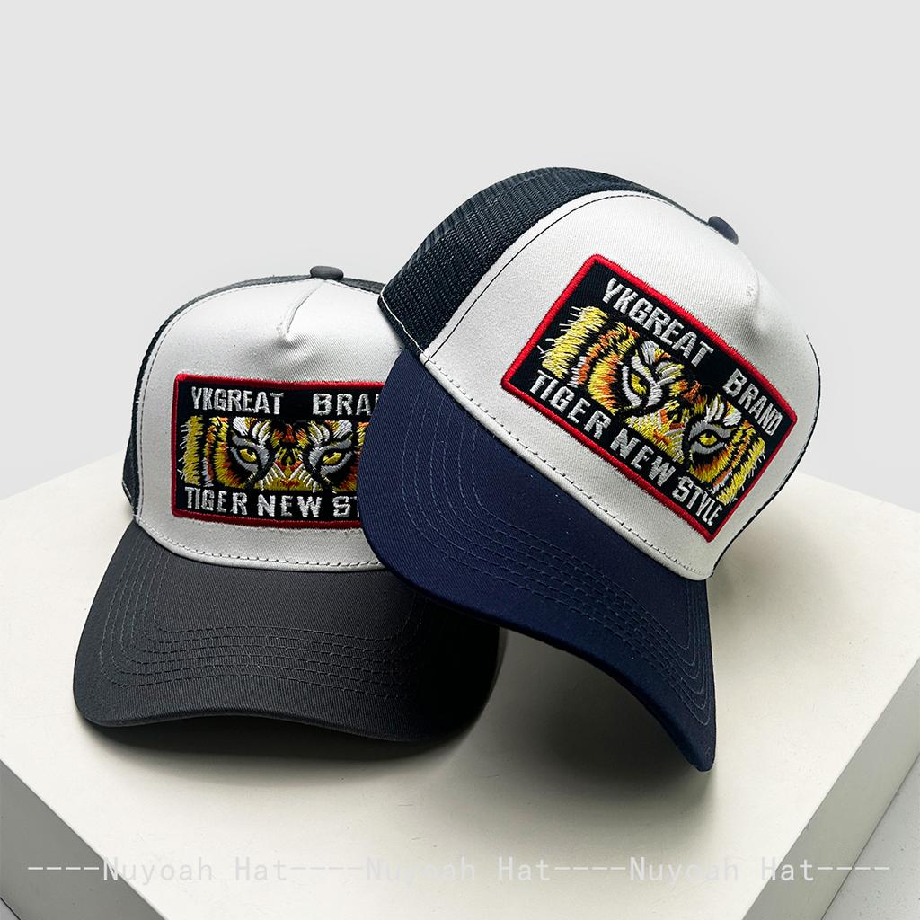 Neue Unisex-Street-Baseballkappen mit Stickerei-Tigerbuchstaben, atmungsaktiv, Farbblock, Sonnenschutz, Netz-Trucker-Kappen, persönlich, vielseitig