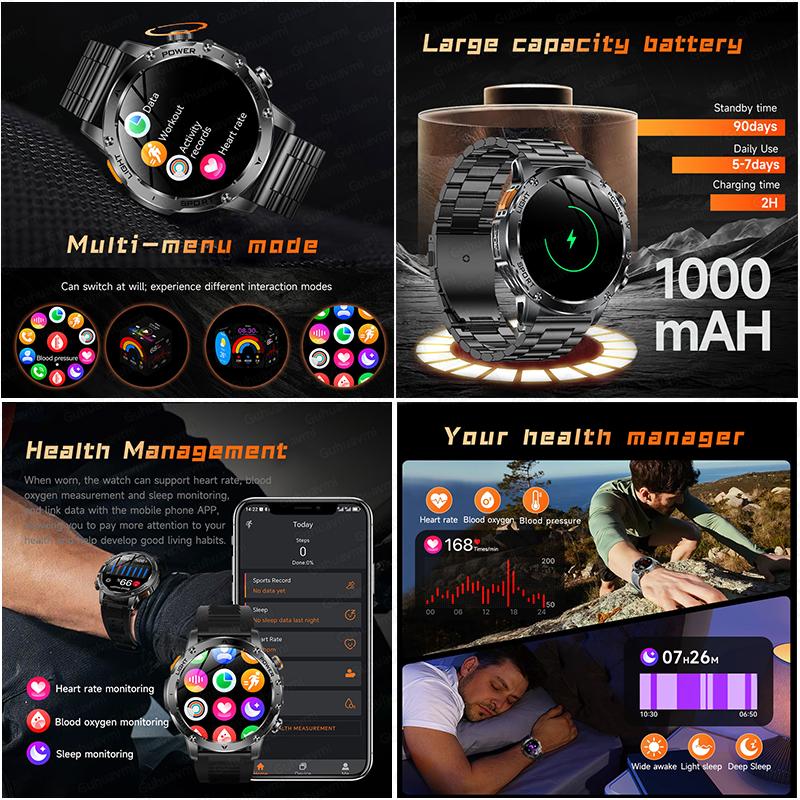 2026 Smartwatch T-REX3 1000mAh Großer Akku HD Bluetooth Anruf 1,7 Zoll Großer Bildschirm LED Taschenlampe Sport Wasserdicht Smartwatch Herren